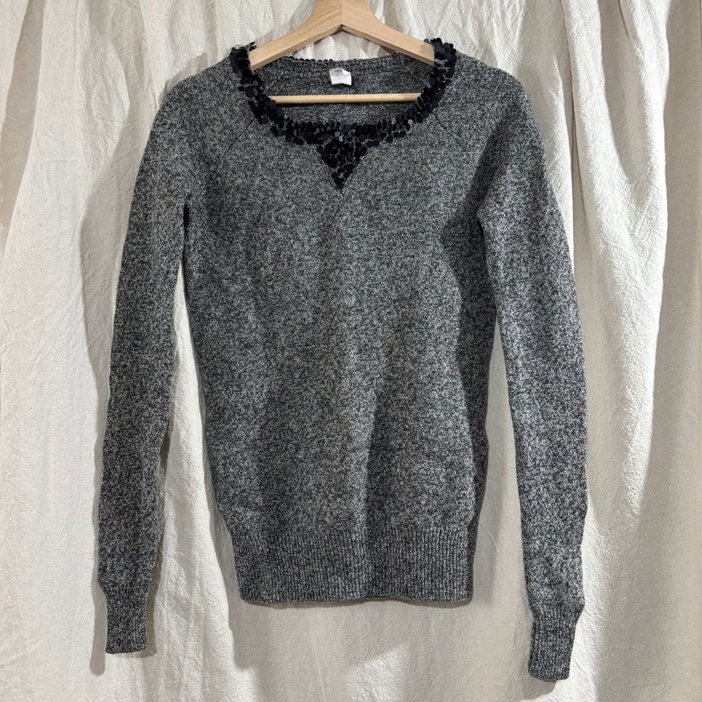J.Crew Womens Gray Lambswool Sequin Neckline Pullover Sweater XS Heathered Grey